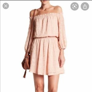 ASTR Eyelet off shoulder embroidered mini dress